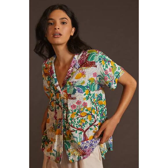 Maeve Tops - Anthropologie MAEVE CLASSIC SURF SHIRT Linen Blend Tropical Print S $98